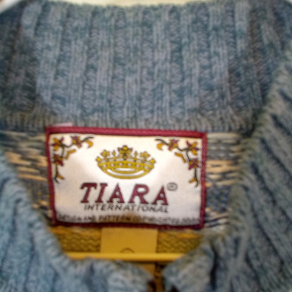 Vintage Tiara Multi Blue L/S Zip Up Sweater XL - Picture 5 of 5